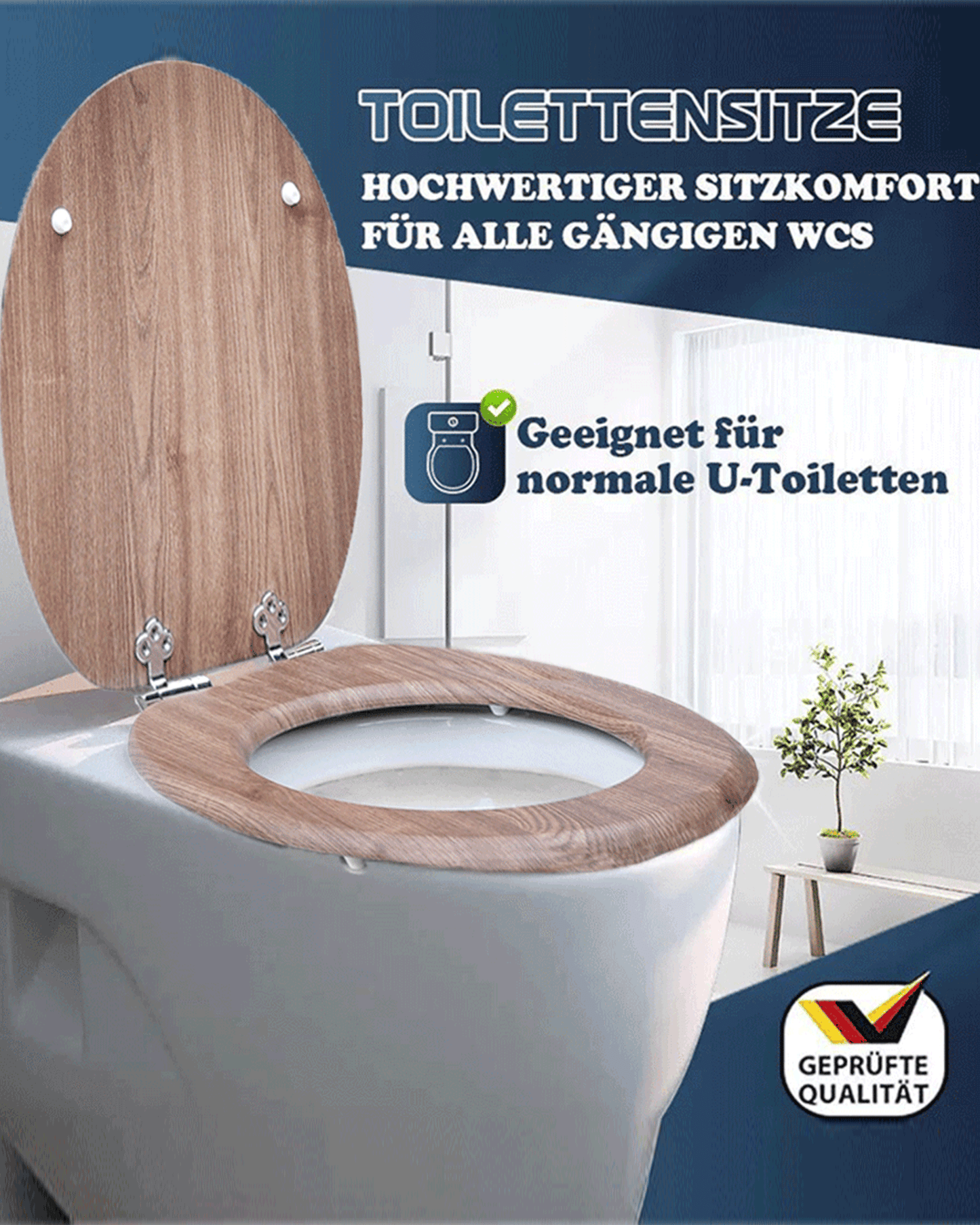 SINOBATH (W101) mit Absenkautomatik, Softclose-Scharnier,MDF-Holzkern, WC-Sitz Toilettensitz （Holz）