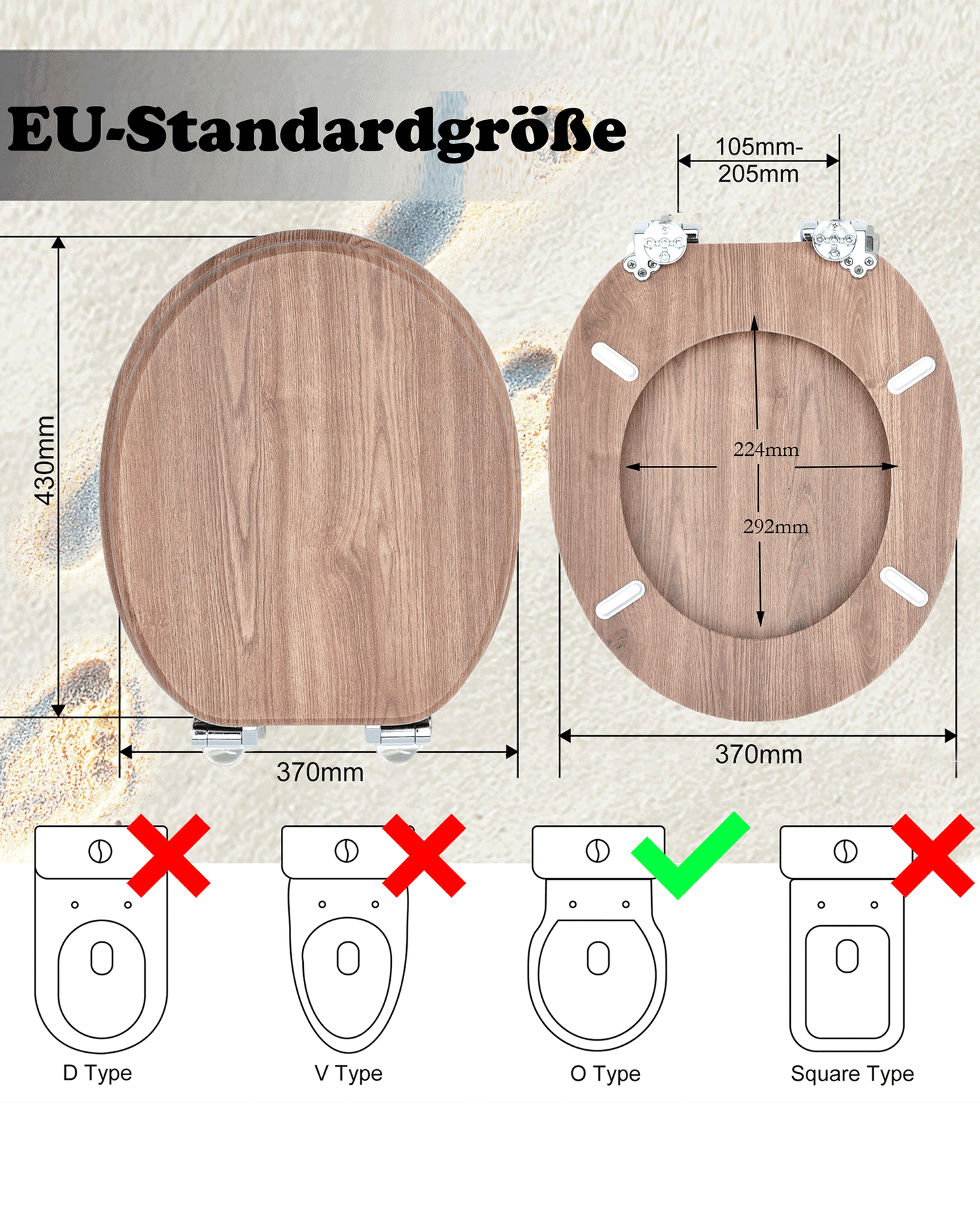 SINOBATH (W101) mit Absenkautomatik, Softclose-Scharnier,MDF-Holzkern, WC-Sitz Toilettensitz （Holz）